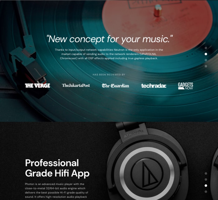 image of webpage with image of a record and earphones